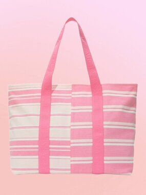 Victoria's Secret Summer 2026 Canvas Tote Bag Pink/ White Stripes NWT